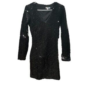 NWT Tipsy Elves Black Sequin Mini Dress S V-Neck Long Sleeve Christmas Party